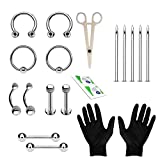 BodyJ4You 20PC Professional Piercing Kit BCR CBR Labret Belly Nipple Nose Lip 14G Steel Body Jewelry