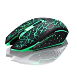 TENMOS K6 Wireless Gaming Mouse, Rechargeable Silent LED Optical Computer Mice with USB Receiver, 3 Adjustable DPI Level and 6 Buttons, Auto Sleeping Compatible Laptop/PC/Notebook (Green Light)