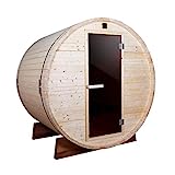 ALEKO 4 Person Steam Sauna| Harvia European Electric Heater| Sauna Accessories, Tempered Glass, White Pine Wood, Stones| Luxury Barrel Steam Sauna, Spacious Home Spa| Indoor Outdoor Sauna (SB4PINE)