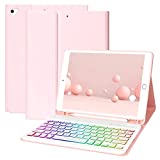 iPad Keyboard Case 10.2 for 9th Gen/8th Gen/7th Gen,Detachable Keyboard iPad 9th Generation 10.2,iPad Pro 10.5, iPad 8th Gen Case with Keyboard Backlit,Case 10.2 Keyboard Cover Pencil Holder(Pink)