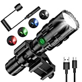 Tactical Flashlight, Oueand 1600LM Light for 984FT Beam Distance, IP65 Waterproof Level 5 Lighting Modes Picatinny Flashlight with Remote Pressure Switch, Red,White,Bule,Green Light for Hunting
