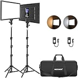 Neewer Led Video Light Panel Lighting Kit, 2-Pack 12.9' Dimmable Bi-Color Soft Lights with Light Stand, Built-in 8000mAh Battery, 3200K~5600K CRI 97+ 2400Lux for Game/Live Stream/YouTube/Photography