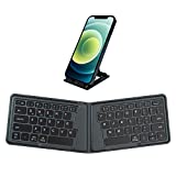 Multi-device Bluetooth keyboard - Samsers Portable Rechargeable Wireless Keyboard with Stand Holder, Ultra Slim Ergonomic Folding Keyboard BT 5.1 for OS iOS Android Windows Cellphone Tablet Laptop Mac