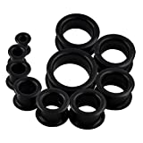 Oyaface 20PCS Black Tunnels Kit 2G-3/4' Hard Silicone Gauges Set Ear Plugs Expander Tunnels Set