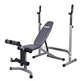 Body Champ Weight Bench with Leg Extension Attachment, 2-Piece Combo Adjustable Bench Press, Workout Bench and Squat Rack BCB3780, Gray/Silver