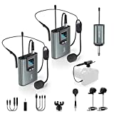 Wireless Lavalier/Headset Microphone System Dual Bodypack Transmitters&Receiver Wireless Mic Set Rechargeable for iPhone, PA Speaker, DSLR Camera, YouTube, Video Recording, Teaching, Church, Interview