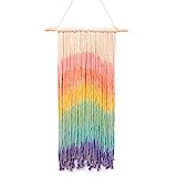 Simpkeely Macrame Wall Hanging, Rainbow Colorful Handmade Woven Cotton Wall Art Boho Bohemian Home Décor for Bedroom, Dorm Room, Living Room, Apartment, 16” W x 30” L