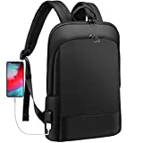 LOVEVOOK Slim Laptop Backpack for Men, Lightweight Leather Business Laptop Bag for Women, Unisex Computer Bag Purse for Commuting College, 15.6 Inch, Black