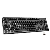 Wireless Mechanical Keyboard Ergonomic, Velocifire VM02WS 104-key Full Size with Brown Switches White Backlit & High Battery Lasting for Copywriters, Typists, Programmer(Black)