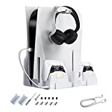 NexiGo PS5 Accessories Wall Mount with DualSense Charging Station, Stable Metal Wall Hanging Stand with LED Charging Indicator for Playstation 5 Console (Disc & Digital), White