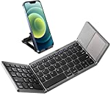 Samsers Multi-Device Foldable Bluetooth Keyboard with Touchpad Rechargeable Dual-Mode(2.4G+BTx2) Wireless Keyboard with Holder, Portable Ultra Slim Folding Keyboard for Android Windows iOS Mac OS