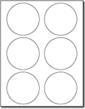 White 3 1/3' Round Large Circle Labels - 6 Labels Per Sheet - for Inkjet & Laser Printers - 25 Sheets / 150 Labels