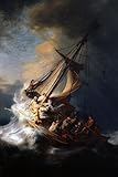 Rembrandt Jesus Christ in The Storm On The Sea of Galilee Ship Boat Ocean Oil Canvas Painting 1633 Cool Wall Decor Art Print Poster 24x36