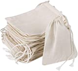GIYOMI 20 Pcs Muslin Drawstring Bags,Natural Unbleached Cotton Straining Herbs Cheesecloth Bags, Coffee Tea Brew Bags, Soup Gravy Broth Stew Bags, Bone Broth Brew Bags,Spice Bags, 4 x 3 Inches