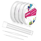 4 Rolls Elastic Stretch Thread for Bracelets, Transparent Beading String with 2 Sizes Big Eye Bead Needles and Needle Bottle, Clear Stretch Cord Thread for Jewelry Bracelet Necklace Making Wire(0.4mm)