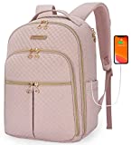 BAGSMART Laptop Backpack Women, Lightweight Travel Backpack for Women, 15.6' Multi-compartment Black College Backpack for School, Stylish Bookbag with USB Charging Hole, Pink
