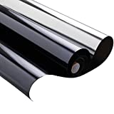 Bloss Blackout Window Film One Way Privacy Daytime 100% UV Light Blocking Window Tint Non-Adhesive Removable Mirror Film for Home and Office, Dark Black-Sliver, 17.7 Inch*6.5 Feet