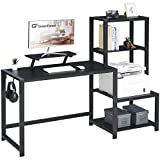 GreenForest Computer Desk 59 inch with Storage Printer Shelf Reversible Study Writing Table with Movable Monitor Stand and 2 Headphone Hooks for Home Office Workstation PC Gaming Working, Black