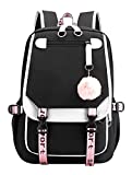 Teenage Girls' Backpack Middle School Students Bookbag Outdoor Daypack with USB Charge Port (21 Liters, White Black)