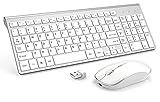 Rechargeable Wireless Keyboard Mouse Combo- J JOYACCESS Ultra Slim Compact Full Size White Keyboard and Mouse,2.4G Quiet Wireless Keyboard and Mouse for iMac，Mac,Laptop,Desktop,PC,Computer,Windows