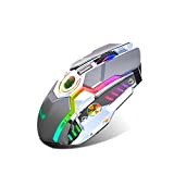 Rechargeable 2.4G Wireless Gaming Mice with USB Receiver and RGB Colors Backlit for Laptop,Computer PC and MacBook(Gray)