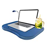 Laptop Lap Desk, Portable with Foam Filled Fleece Cushion, LED Desk Light, Cup Holder-for Homework, Drawing, Reading and More by Lavish Home (Blue)