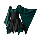 RGFVX Halloween Dress Renaissance Costumes Mini Dress Trumpet Sleeves Fancy Medieval Gothic Lace Up Dresses Green
