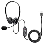 Movo HSM-1 USB Headset with Microphone - Universally Compatible with Laptop/Desktop, PC and Mac, Perfect for Podcasting, Gaming, Remote Work, Conferences, Online Education, with Volume/Mute Controls
