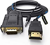 HDMI to VGA Cable Adapter with 3.5mm Audio Cord, NewBEP 1080P HD 6ft/1.8m Gold-Plated HDMI Male to VGA Male Active Video Converter Cord Support Notebook PC DVD Player Laptop TV Projector Monitor Etc