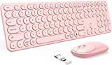 PEIOUS Wireless Keyboard and Mouse with USB and Type C Receiver, Cute Wireless Keyboard Mouse Combo, Full Size Round Key Cordless Rose Gold Pink Keyboard for Mac, Windows 7/8/10, MacBook, iMac