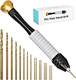 Pin Vise Hand Drill for Jewelry Making - Craft911 Manual Craft Drill Sharp HSS Micro Mini Twist Drill Bits Set, Small Hand Drill for Resin, Rotary Tools for Wood, Jewelry, Plastic, Miniature - Golden