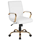 Flash Furniture Mid-Back Desk Chair - White LeatherSoft Executive Swivel Office Chair with Gold Frame - Swivel Arm Chair