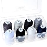 New brothread - 9 Options - 8 Snap Spools of Multi-Purpose 100% Mercerized Cotton Thread 50S/3 600M Each Spool with Clear Plastic Storage Box for Quilting, Serger, Sewing and Embroidery - Monochrome