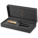 Parker 51 Fountain Pen | Deluxe Black Barrel with Gold Trim | Fine 18k Gold Nib with Black Ink Cartridge | Gift Box