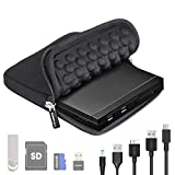 ROOFULL External CD DVD +/-RW Drive with USB Ports & SD Card Reader & Carrying Case, USB 3.0 Type-C CD DVD Optical Disc Drive Burner for Laptop Desktop Windows 11/10/8/7, Linux, Mac MacBook Pro/ Air