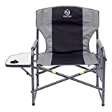 Coastrail Outdoor XXL Oversized Director Chair Supports 600lbs, 28' Wide Fully Back Padded for Adults Heavy Duty Folding Camping Chair with Side Table & Storage Pocket, Black