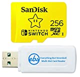 SanDisk 256GB Nintendo Switch MicroSDXC UHS-I Memory Card for Nintendo Switch OLED Model (SDSQXAO-256G-GNCZN) U3, Class 10, 4K UHD Bundle with (1) Everything But Stromboli MicroSDXC & SD Card Reader