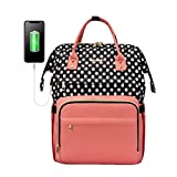 LOVEVOOK Laptop Backpack for Women Work Laptop Bag Stylish Teacher Backpack Business Computer Bags College Laptop Bookbag, Polka-Pink