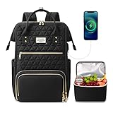 Lunch Backpack for Women, 17.3 Inch Laptop Backpack with USB Port,College School Laptop Bookbag Teacher Nurse Work Backpacks with Insulated Cooler Lunch Bag Gifts for Women Men Girls Travel,Black
