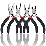 4 Pack Jewelry Pliers Jewelry Making Pliers Tools Kit with Needle Nose Pliers/ Chain Nose Pliers, Round Nose Pliers, Bent Nose Pliers Wire Cutters for Wire Wrapping Earring Craft Making Supplies,Black