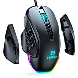 MMO Gaming Mouse Vanguard S with Interchangable Side Plate, 10000 DPI Programmable Macros and Customizable PC Computer Gaming Mice with Side Buttons, Black, Seenda