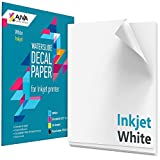 Waterslide Decal Paper For Inkjet Printer - White - 20 Sheets - Printable Water Transfer Paper - Standard Letter Size 8.5'x11'