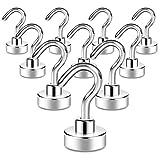 Neosmuk Magnetic Hooks, 25 lb+ Heavy Duty Earth Magnets with Hook for Refrigerator, Extra Strong Cruise Hook for Hanging, Magnetic Hanger for Cabins, Grill (Silver White, Pack of 10)