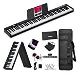 Finger Dance Folding Piano Electric Piano Keyboard with Stand Full Size Upgrade Wood Grain Touch Sensitive 88 Keys Digital Piano with Bluetooth MIDI Portable Piano Keyboard for Beginners （Deep Black）
