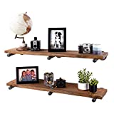 Industrial Pipe Wooden Shelves Restore by Pipe DÉCOR Premium Douglas Fir Wood Shelving 36 Inch Length Set of 2 Boards and 6 Straight Brackets Autumn Brown Finish