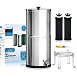 Purewell 3-Stage 0.01μm Ultra-Filtration Gravity Water Filter System, NSF/ANSI 372 Certification, 304 Stainless Steel Countertop System with 2 Filters and Stand, Reduce up to 99% Chlorine, 2.25 Gallon