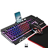 Wireless RGB Gaming Keyboard and Mouse - Rechargeable Backlit Keyboard Mouse Long Battery Life,Metal Panel Mechanical Feel Keyboard with Palm Rest,7 Color Gaming Mouse and Mouse Pad for Game and Work