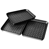 Boot Mat Tray for Floor Protection,3 Pack Black Shoe Tray,Boot Drying Mat w/Lip, Dirt Rug, Dog Water Mat & Litter Box ray,Garden Garage-Indoor Outdoor (Black)