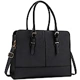 Laptop Bag for Women Leather 15.6 Inch Laptop Work Tote for Computer Bag Waterproof Business Office Professional Large Capacity Handbag School Shoulder Bag Black
