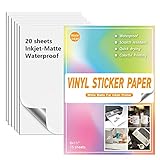 Waterproof Printable Vinyl Stickers Paper for Inkjet Printer- 20 Matte White Decal Paper Cricut Sheets A4 - Holds Ink Beautifully & Dries Quickly